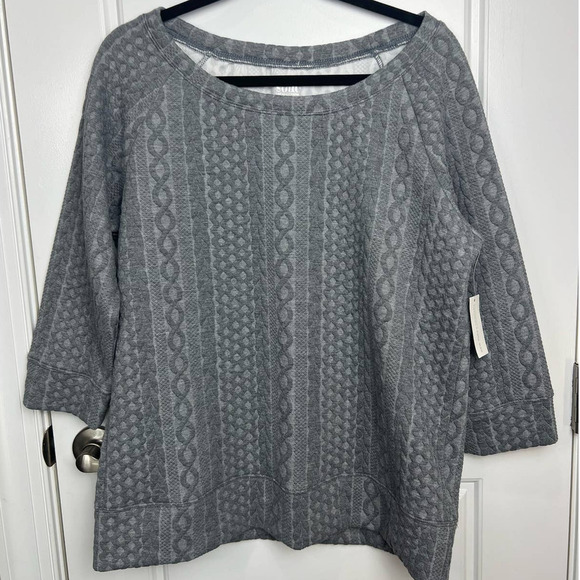NWT Soho NY&Co Jeans Cabled Textured‎ Gray Fitted Sweater Size Large - Picture 1 of 4